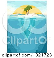 Palm Tree On An Island With Underwater Views At Sunset