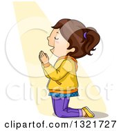 Poster, Art Print Of Brunette White Girl Kneeling And Praying In A Beam Of Light