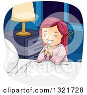 Poster, Art Print Of Happy Red Haired White Girl Kneeling And Saying Her Bed Time Prayers