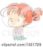 Clipart Of A Sketched Red Haired White Girl Kneeling And Praying In Pajamas Royalty Free Vector Illustration by BNP Design Studio