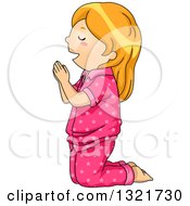 Red Haired White Girl Kneeling And Praying In Pajamas