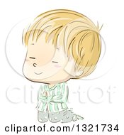 Poster, Art Print Of Sketched Blond White Boy Kneeling And Praying In Pajamas