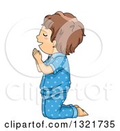 Poster, Art Print Of Brunette White Boy Kneeling And Praying In Pajamas