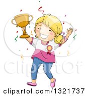 Poster, Art Print Of Blond White Girl Cheering And Holding Up A Trophy