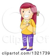 Clipart Of A Happy Red Haired White Girl Reciting The Anthem With Her Hand On Her Chest Royalty Free Vector Illustration