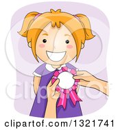 Poster, Art Print Of Happy Red Haired White Girl Receiving A Ribbon