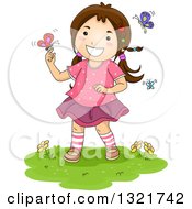 Poster, Art Print Of Brunette White Girl Playing With Spring Butterflies