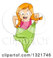Clipart Of A Happy Red Haired White Girl During A Sack Race Royalty Free Vector Illustration by BNP Design Studio