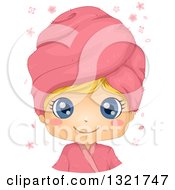 Clipart Of A Happy Blond Haired White Girl With Big Blue Eyes Wearing A Pink Spa Towel On Her Head Royalty Free Vector Illustration by BNP Design Studio