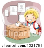 Poster, Art Print Of Happy Blond White Boy Dropping A School Election Ballot In A Box