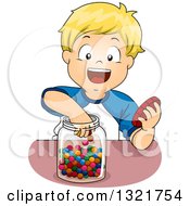 Poster, Art Print Of Happy Blond White Boy Reaching Into A Candy Jar