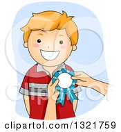 Happy Red Haired White Boy Receiving A Ribbon