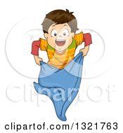 Poster, Art Print Of Happy Brunette White Boy During A Sack Race