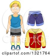 Poster, Art Print Of Happy Blond White Boy With A Jacket And Shorts