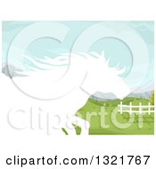 Poster, Art Print Of White Silhouetted Running Horse In A Pasture