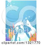 Poster, Art Print Of Scuba Man Gesturing Ok Underwater At A Reef