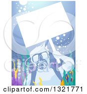Poster, Art Print Of Scuba Man Holding Up A Blank Sign Underwater At A Reef