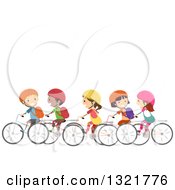 Poster, Art Print Of Line Of Happy Children Riding Bicycles Together Under Text Space