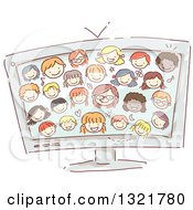 Poster, Art Print Of Sketched Computer Screen With Happy Kid Faces