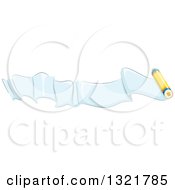 Clipart Of A Wavy Blue Paper Ribbon Banner With A Crayon Royalty Free Vector Illustration