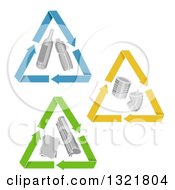 Poster, Art Print Of Triangle Recycle Arrows Around Glass Plastic Cnas And Paper