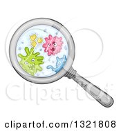 Clipart Of A Magnifying Glass Over Colorful Germs Royalty Free Vector Illustration
