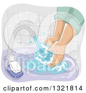 Person Washing Their Hands In A Purple Sink