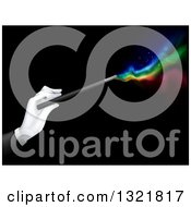 Clipart Of A Gloved Hand Holding A Magic Wand With Colorful Lights On Black Royalty Free Vector Illustration