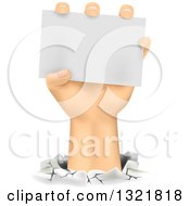 Caucasian Hand Breaking Through Paper And Holding A Blank Sign