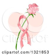 Clipart Of A Pink Rose In A Breast Cancer Awareness Ribbon Over A Heart Royalty Free Vector Illustration