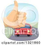 Hithchiker Hand Holding Up A Thumb And An Aproaching Car