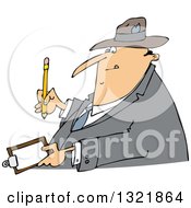 Cartoon Chubby White Man Writing On A Clipboard