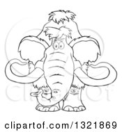 Lineart Clipart Of A Cartoon Black And White Woolly Mammoth Royalty Free Outline Vector Illustration by Hit Toon
