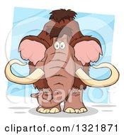 Poster, Art Print Of Cartoon Woolly Mammoth Over A Tilted Blue Square