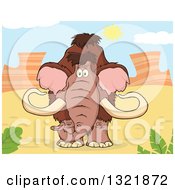 Clipart Of A Cartoon Woolly Mammoth In A Desert Royalty Free Vector Illustration by Hit Toon