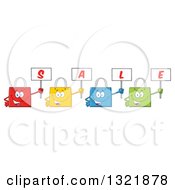 Poster, Art Print Of Cartoon Colorful Shopping Bag Characters Holding Up Sale Signs