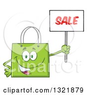 Poster, Art Print Of Cartoon Green Shopping Bag Character Holding Up A Sale Sign