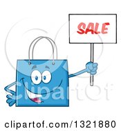Poster, Art Print Of Cartoon Blue Shopping Bag Character Holding Up A Sale Sign
