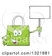 Poster, Art Print Of Cartoon Green Shopping Bag Character Holding Up A Blank Sign