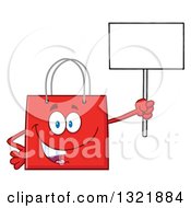 Poster, Art Print Of Cartoon Red Shopping Bag Character Holding Up A Blank Sign