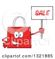 Poster, Art Print Of Cartoon Red Shopping Bag Character Holding Up A Sale Sign