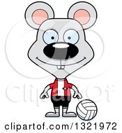 Poster, Art Print Of Cartoon Happy Mouse Volleyball Player