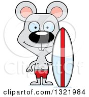 Poster, Art Print Of Cartoon Happy Mouse Surfer