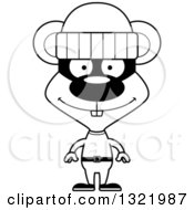Lineart Clipart Of A Cartoon Black And White Happy Mouse Robber Royalty Free Outline Vector Illustration