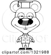 Lineart Clipart Of A Cartoon Black And White Happy Mouse Professor Royalty Free Outline Vector Illustration