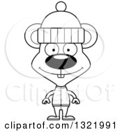Lineart Clipart Of A Cartoon Black And White Happy Mouse In Winter Clothes Royalty Free Outline Vector Illustration