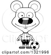 Lineart Clipart Of A Cartoon Black And White Happy Mouse Soccer Player Royalty Free Outline Vector Illustration