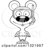 Poster, Art Print Of Cartoon Black And White Happy Mouse Wearing Snorkel Gear