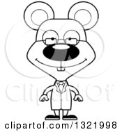 Lineart Clipart Of A Cartoon Black And White Happy Mouse Scientist Royalty Free Outline Vector Illustration