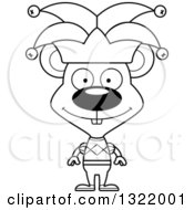 Lineart Clipart Of A Cartoon Black And White Happy Mouse Jester Royalty Free Outline Vector Illustration